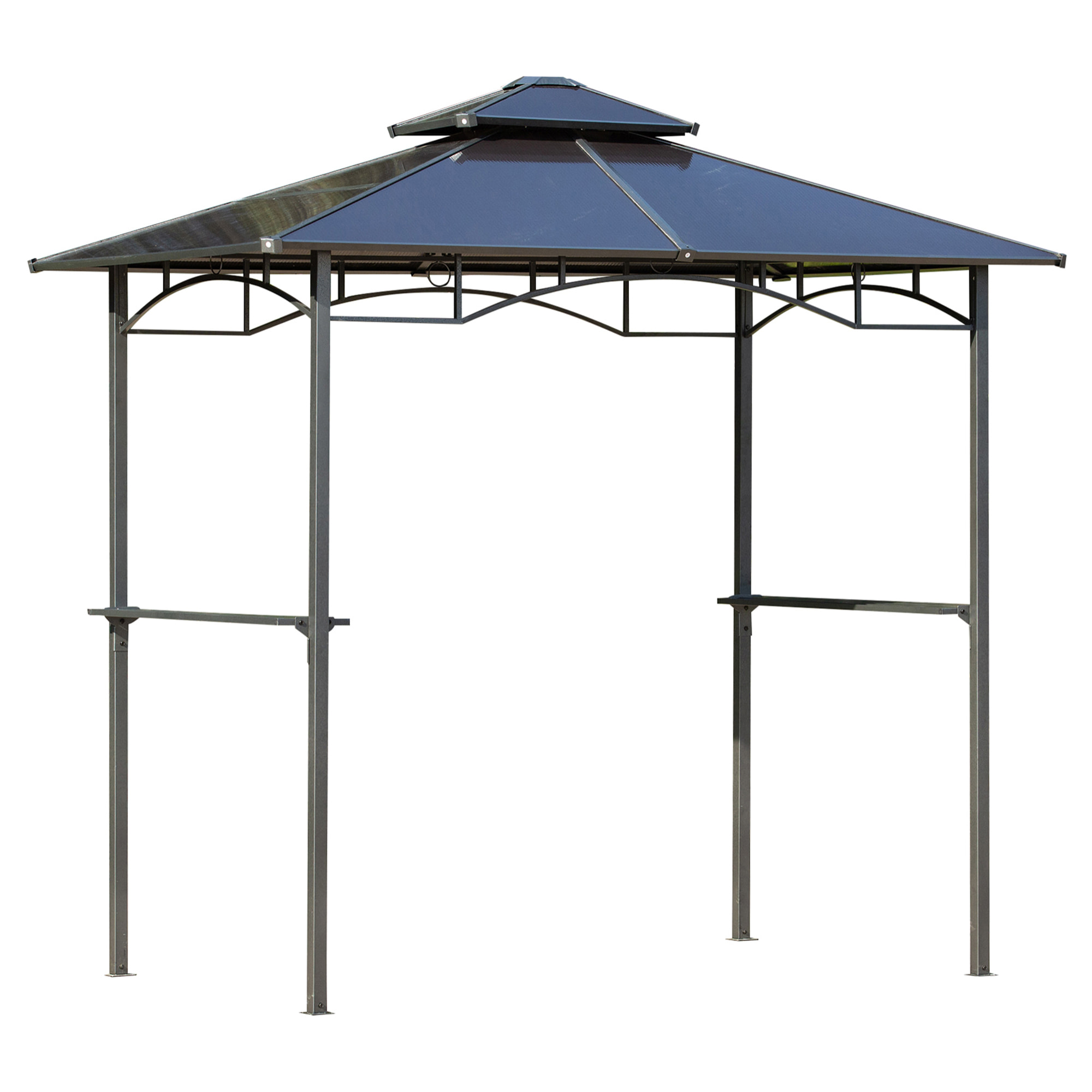 Pavillon jardin - abri barbecue - steakhouse 2 étagères - dim. 2,4L x 1,5l x 2,45H m - alu. métal noir toit polycarbonate