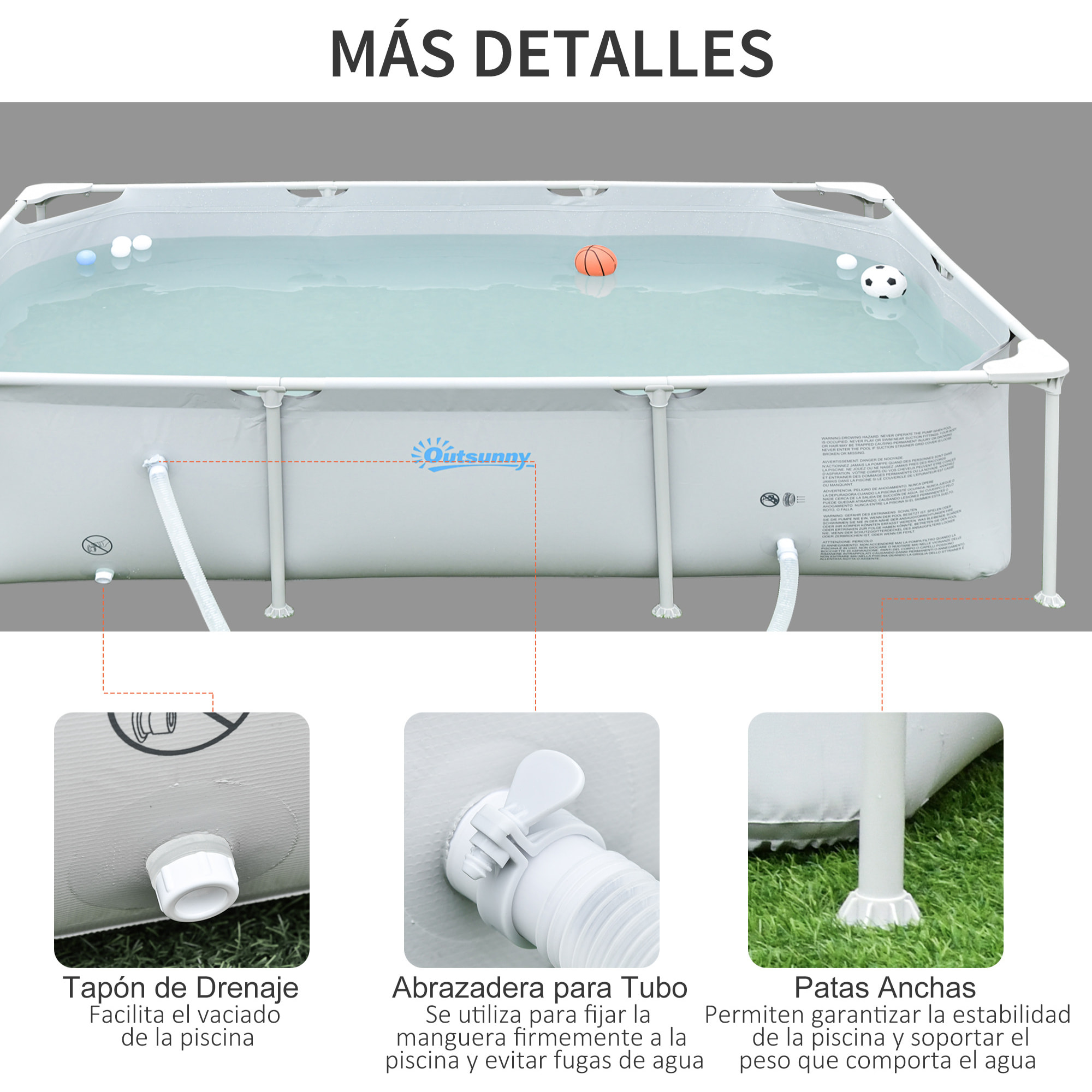 Piscina Desmontable 252x152x65 cm Rectangular con Depuradora Cartucho 2163L Gris