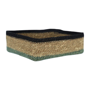 Panier carré en jonc de mer naturel et vert 18cm DUNE