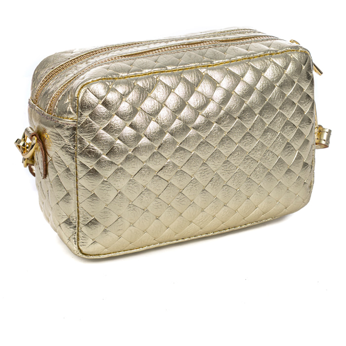 Degna bolso bandolera mujer. Piel auténtica Gamuza con grabado entrelazado y lacada brillante.