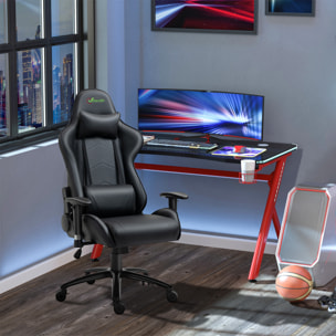 Vinsetto Silla Gaming Ergonómica Silla de Escritorio Giratoria Reclinable Altura Ajustable con reposabrazos 2D Regulable Reposacabezas y Cojín Lumbar Cuero Sintético 73x71x128-136 cm Negro