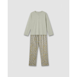 Pigiama lungo in cotone con scollo a V seren verde