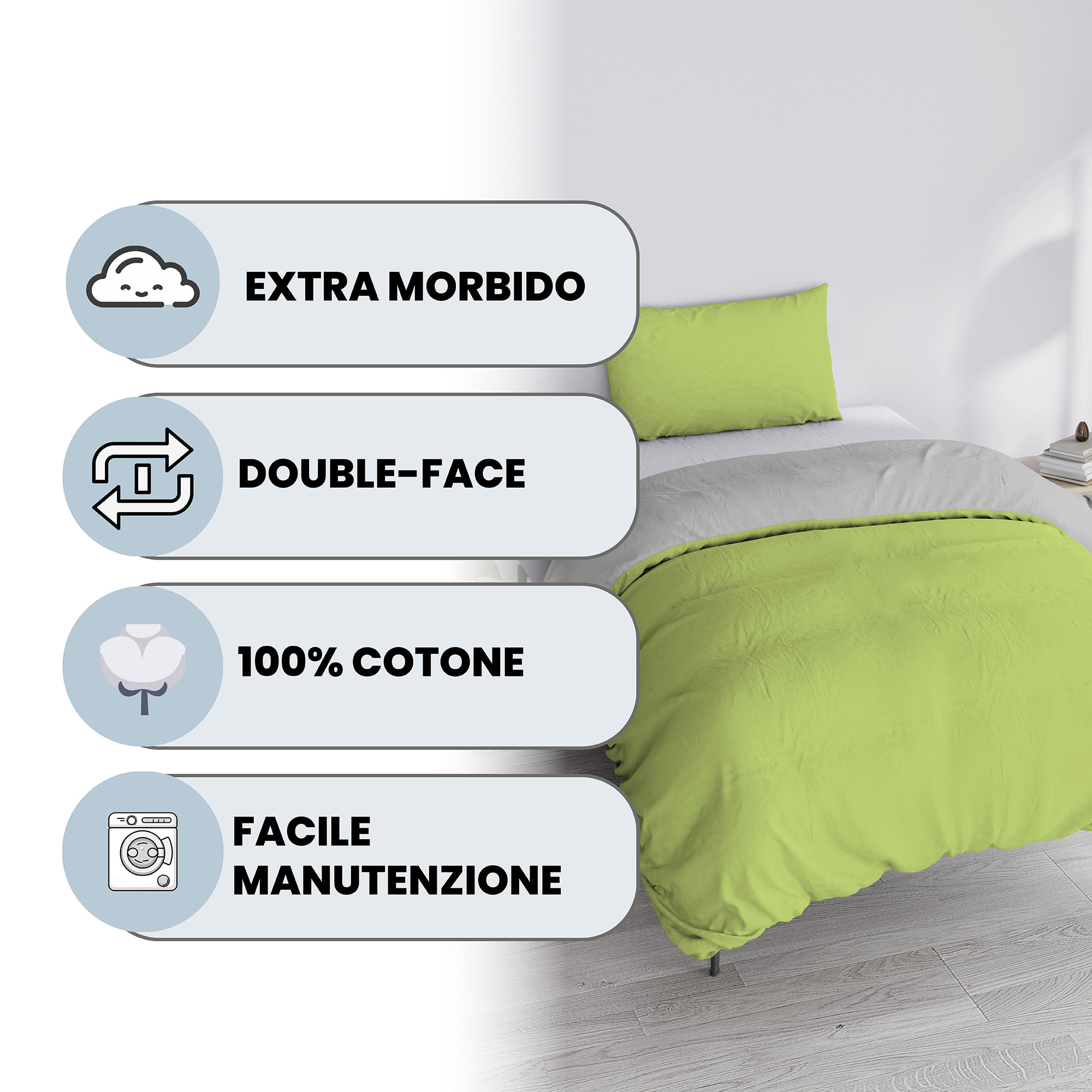 PARURE COPRIPIUMINO NATURAL COLOR PIAZZA E MEZZA - 100% COTONE MADE IN ITALY