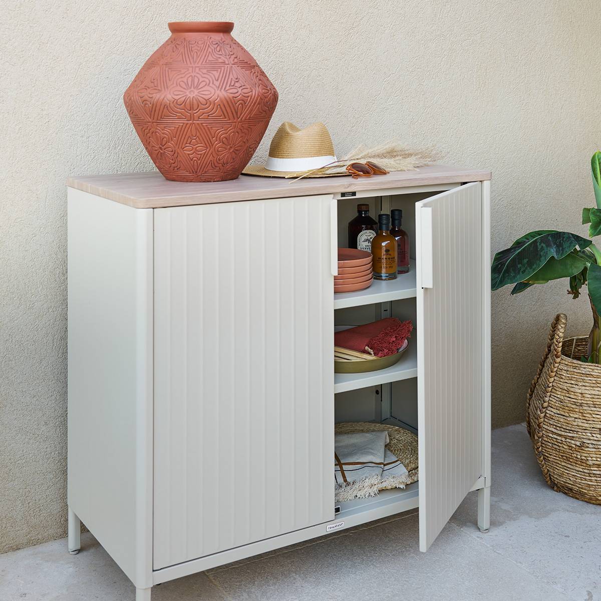 Buffet de jardin Ironia en acier galvanisé argile et lin