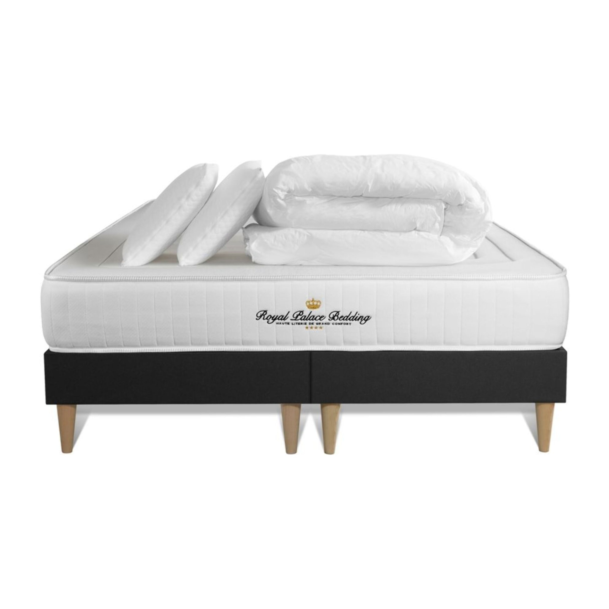 Pack matelas LANCASTER + sommiers noir + Couette + 2 oreillers