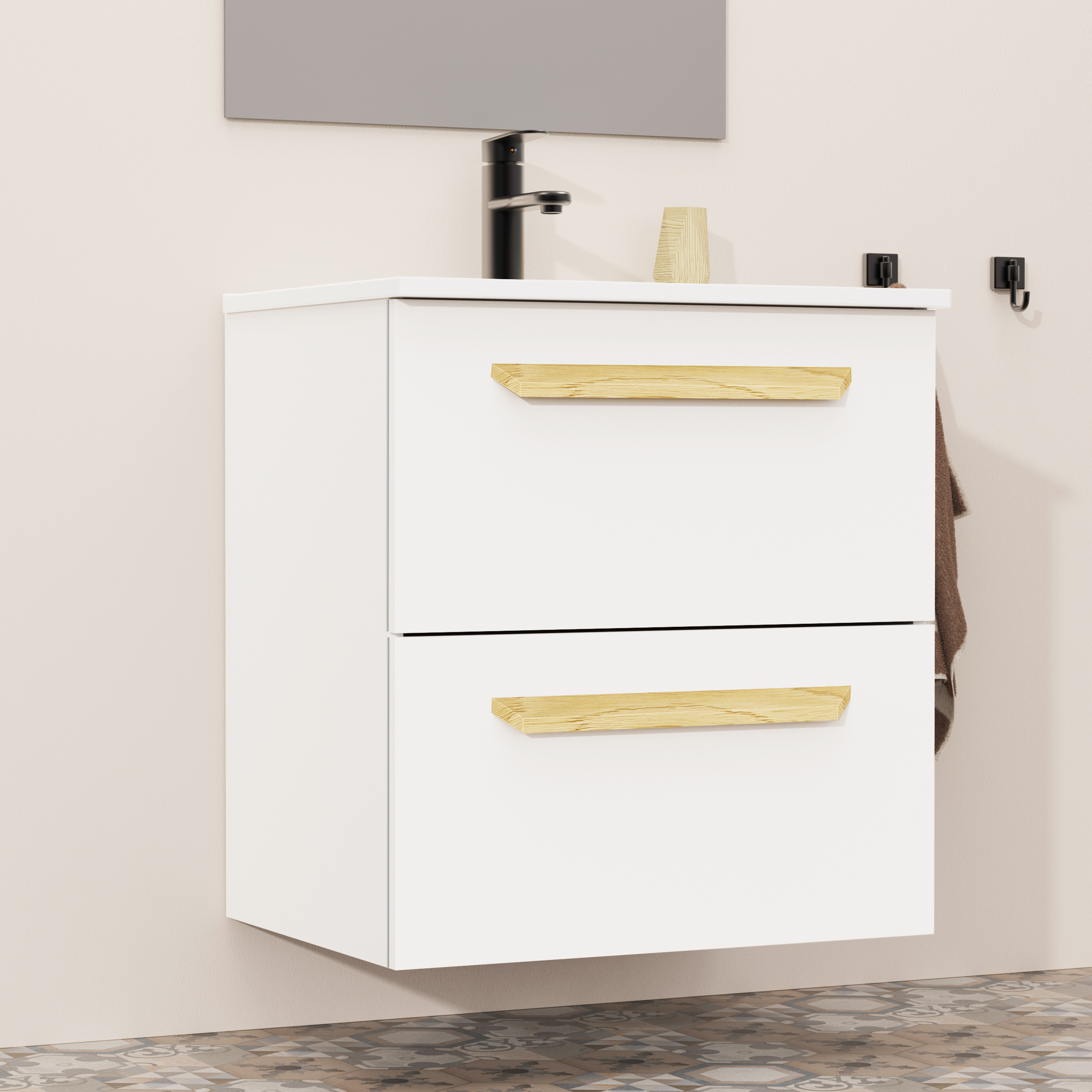 Conjunto de baño Melody, Alday, 60 cm, Blanco mate