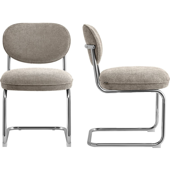 Lot de 2 chaises de salle à manger chromées en tissu chenille - LOU