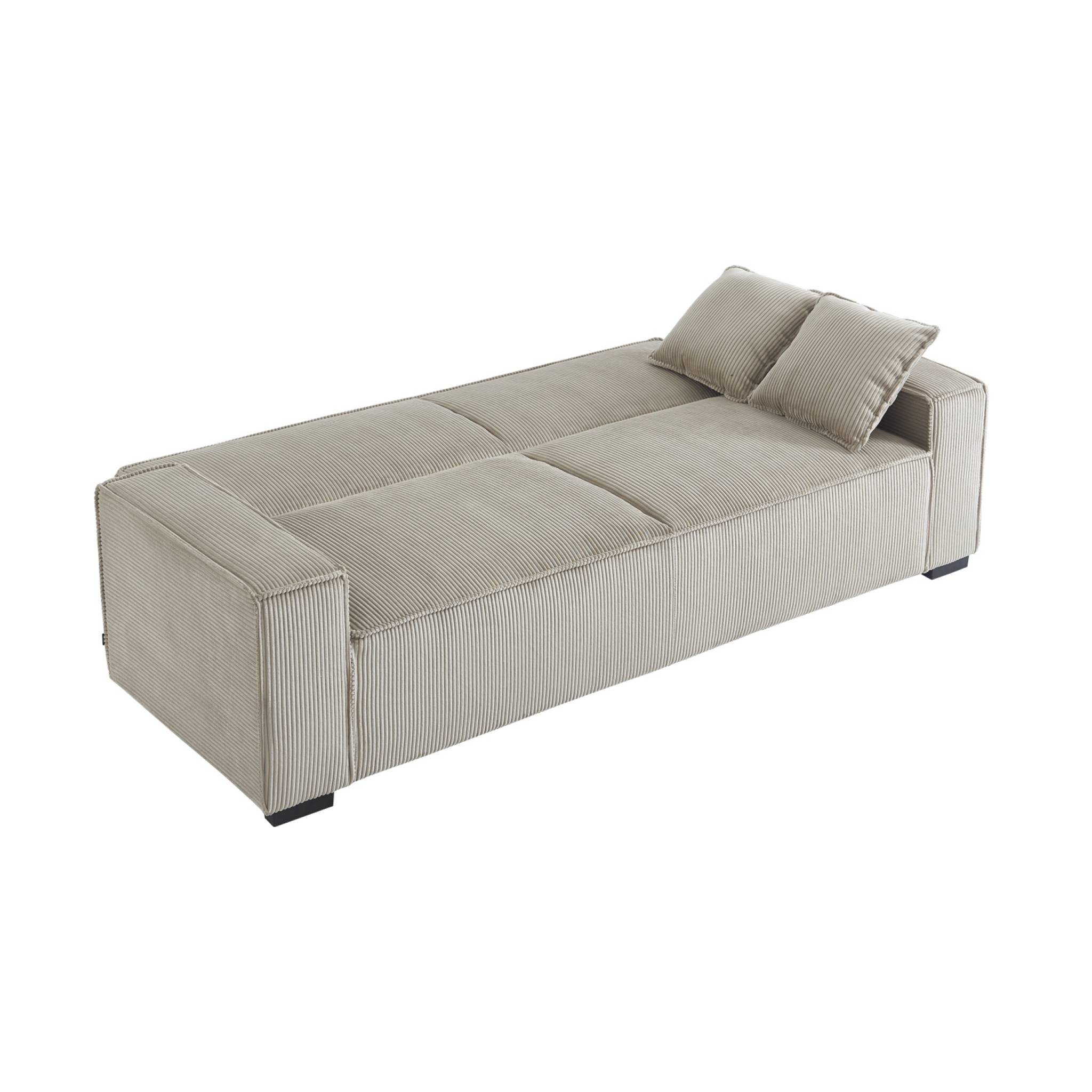 Canapé convertible 3 places beige velours côtelé L 231 x P 96.5 x H 80cm