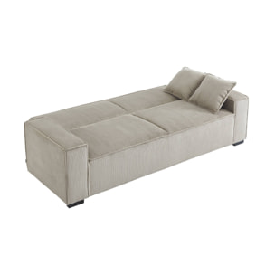 Canapé convertible 3 places beige velours côtelé L 231 x P 96.5 x H 80cm