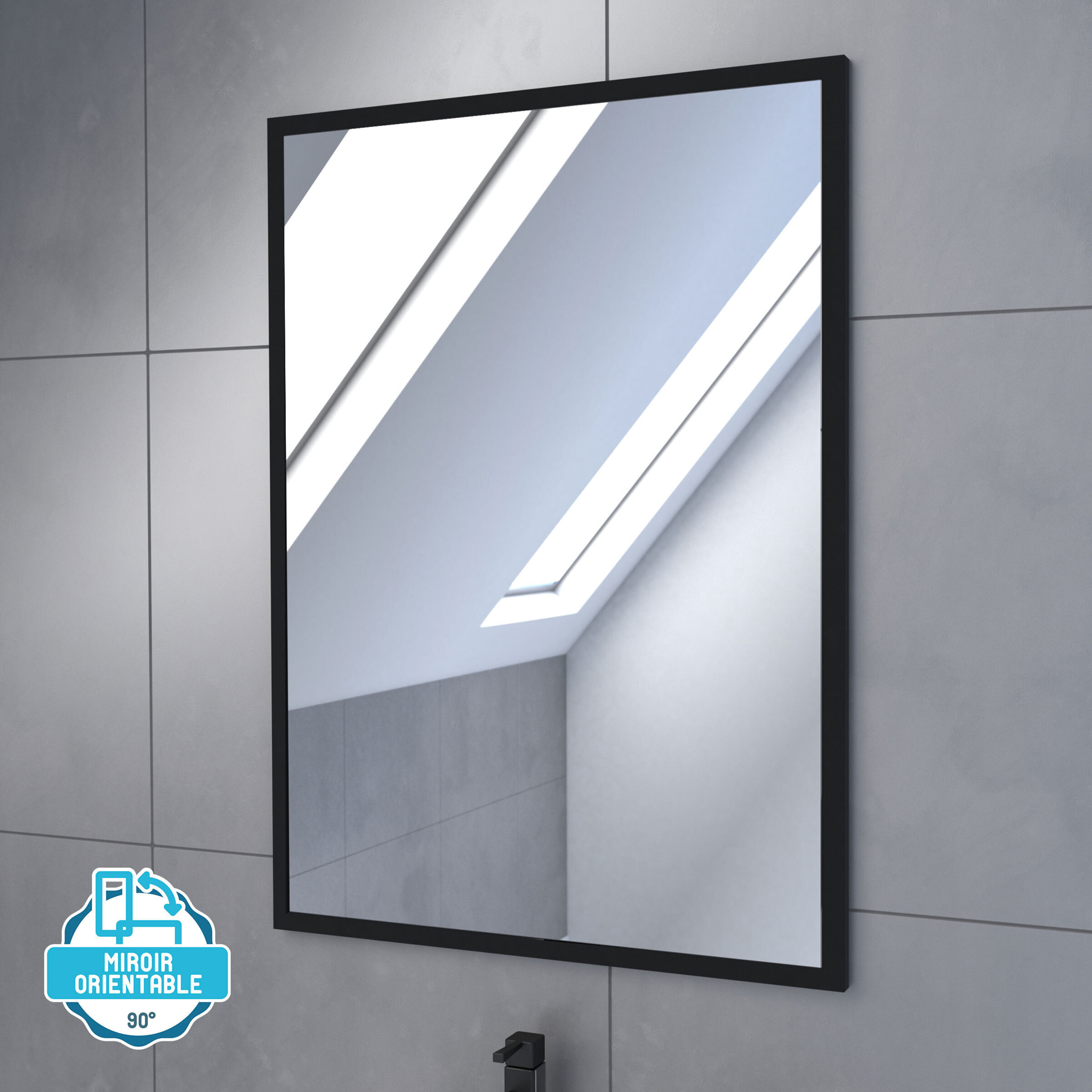 Meuble salle de bain 60x54cm - Finition chene naturel + vasque blanche + miroir - TIMBER 60 - Pack09