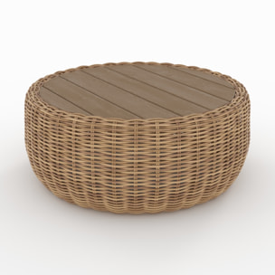 Table basse de jardin en rotin synthétique et bois - Sky
