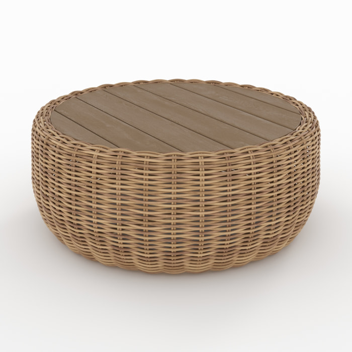 Table basse de jardin en rotin synthétique et bois - Sky