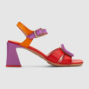 Sandalia Tacon Mallorca Rojo violet naranja 6,5 cm