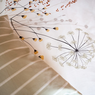 Parure housse de couette imprimé 100% coton - soliflore - blanc