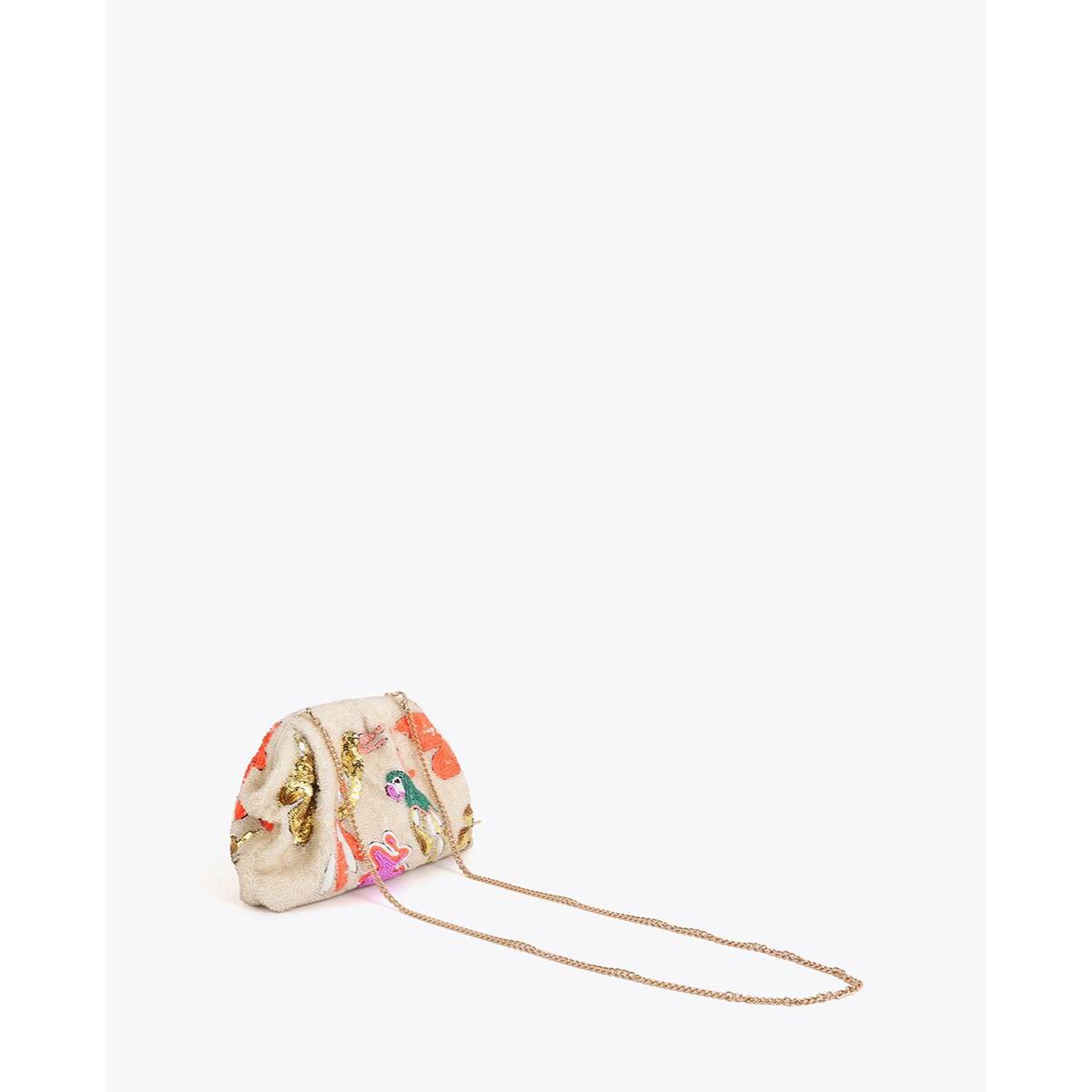Borsa a mano con strass a forma di pappagallo