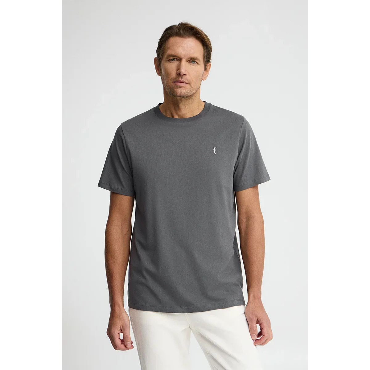 Maglietta color asfalto a maniche corte e ricamo Rigby Go