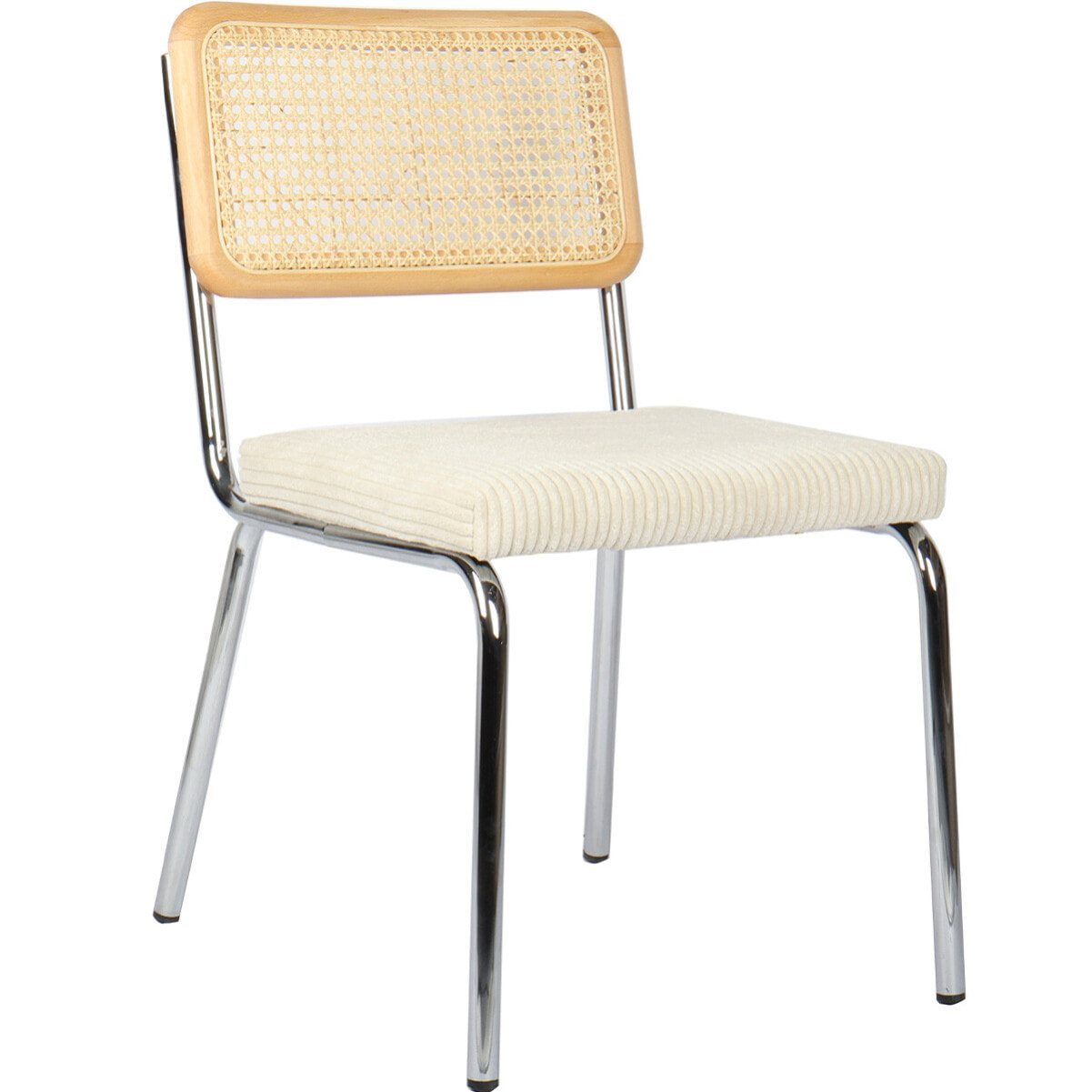 Lot de 2 chaises chromées, cannage et velours côtelé - PAULA