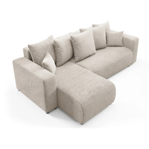 GLORIA - Canapé d'angle gauche convertible 4 places en tissu beige