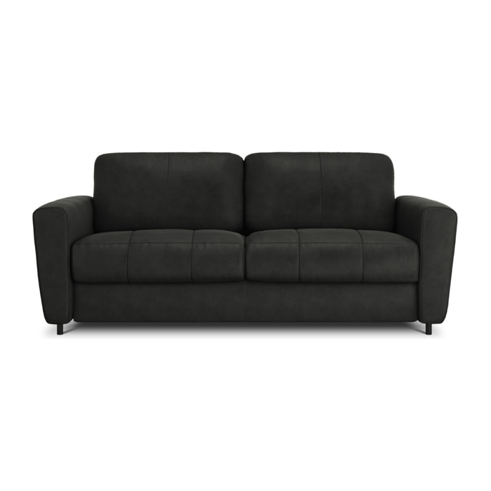 Canapé convertible "Audra" 4 places en cuir véritable noir