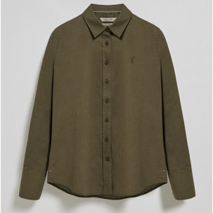 Camisa verde oscuro regular de lino y algodón con bordado Rigby Go
