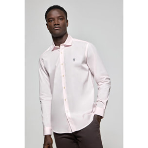 Camicia slim in popeline rosa con logo Rigby Go ricamato