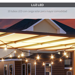 Pérgola de Jardín 3x4 m con Techo Retráctil Cenador con Luces LED Energía Solar Marco de Acero Carpa para Patio Terraza Balcón Crema