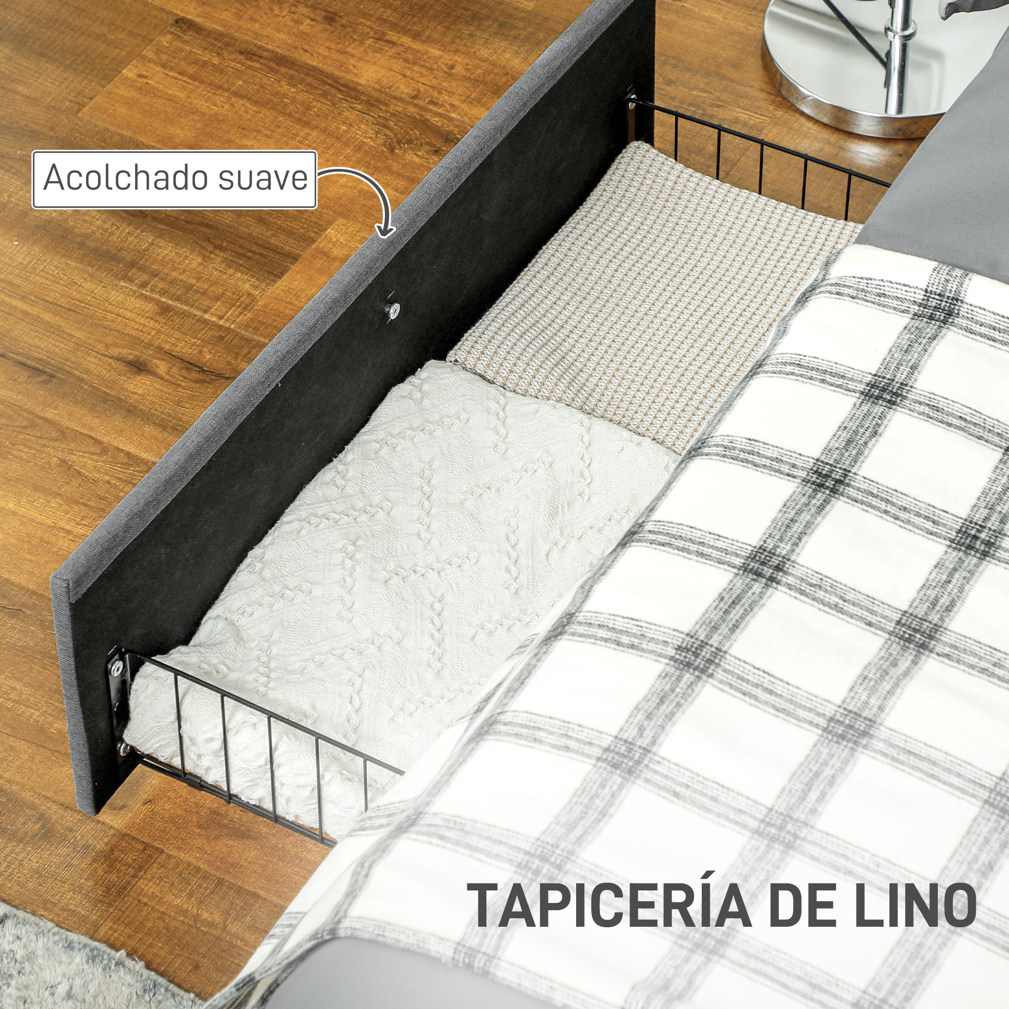 Cama Doble 140x190 cm Estructura de Cama Somier con 3 Cajones y Estructura de Metal Carga 363 kg Gris