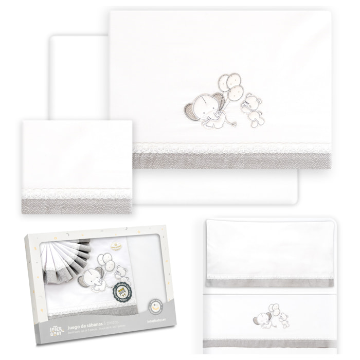 Triptico Minicuna Pasacinta Oso Elefante Globos Bco/Gris