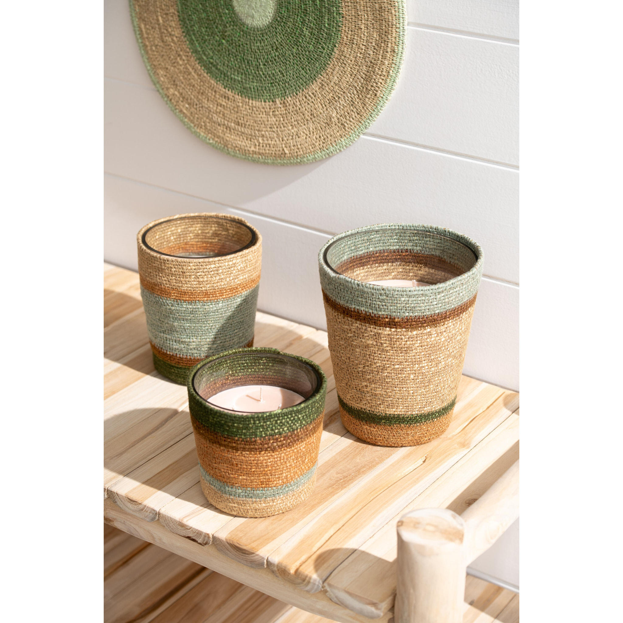 J-Line bougie parfumée Panier - Herbal Serenity - verre - beige/bleu - medium - 55H