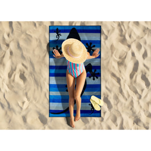 Telo Mare Spugna Jacquard Spiaggia Disegno Geko Stripe
