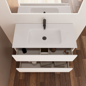 Conjunto de Baño Kaji | Mueble de Baño Suspendido | 80 cm Blanco| Dos Cajones | Lavabo Encastrado | No incluye Espejo | Alday
