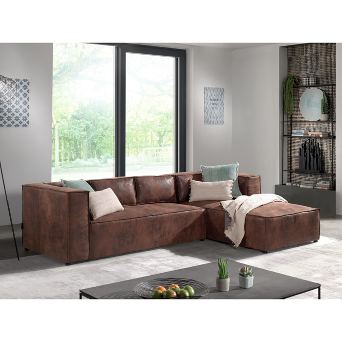 Stella - canapé d'angle - 4 places - style industriel - droit - Marron