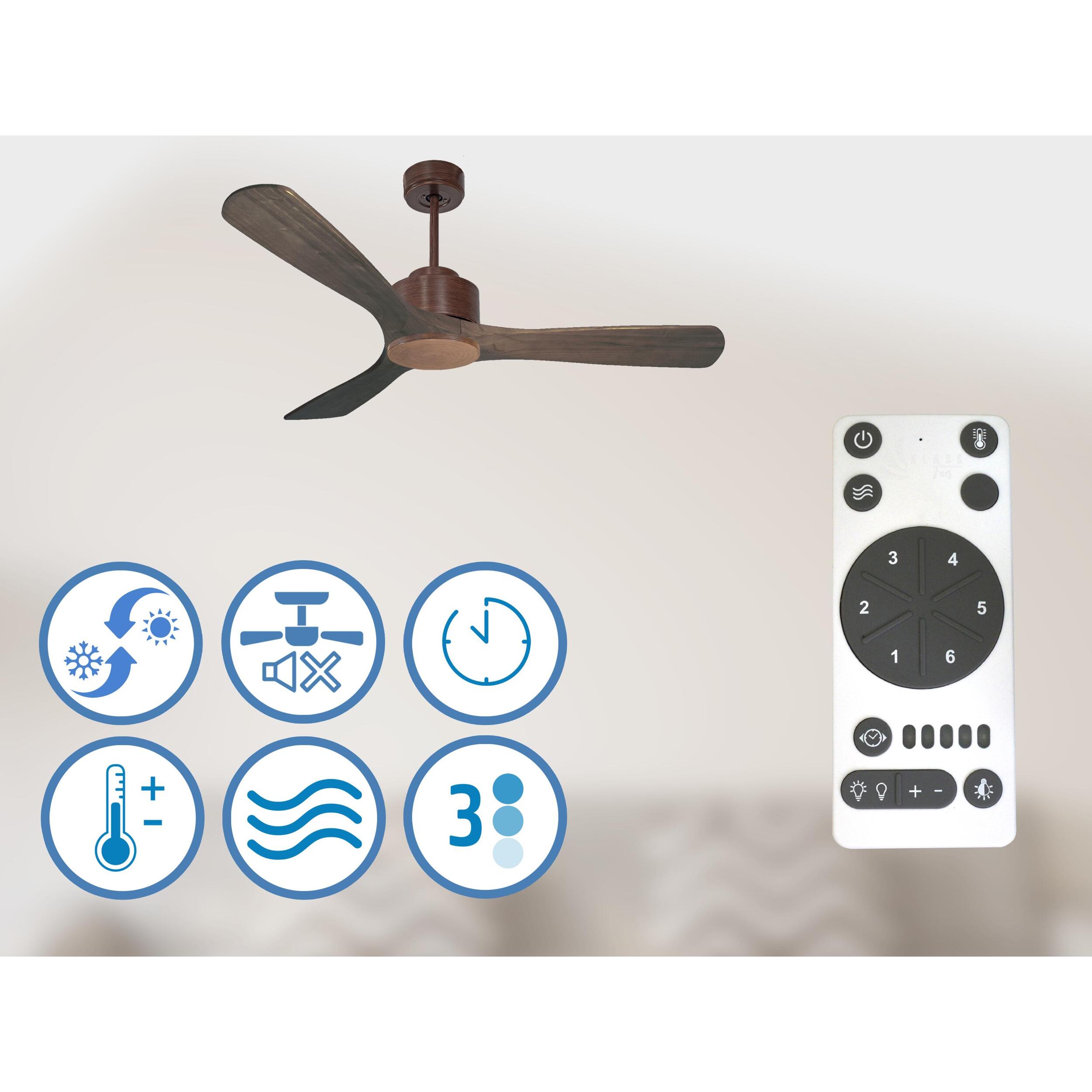 Ventilateur de plafond ø132 cm avec Wifi Réversible Hypersilence 40   W brun