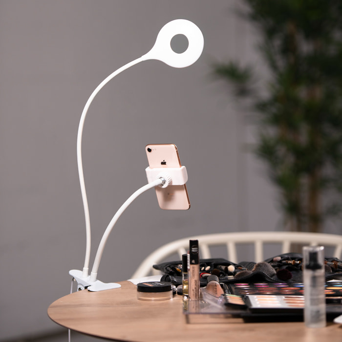 Forlight Servi Flexo portátil LED 4 W con Pinza para móvil. Regulador de tono e intensidad Brazo flexible. Blanco