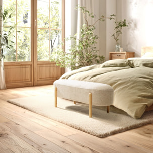 LEOPOLD - Banc en tissu effet laine beige et pieds bois