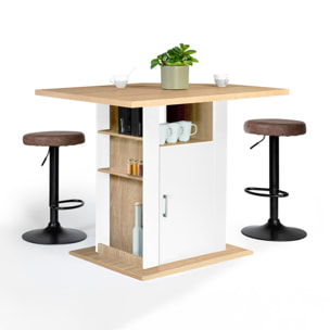 Ilot de cuisine Théo bois et blanc avec rangements