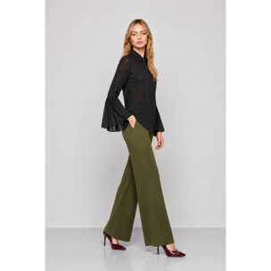 Kocca - Blusa semitrasparente in viscosa con maniche svasate Donna