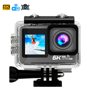 Camera Sportiva M82 TR 6k 30fps con 47,75 mpx, doppio schermo da 2" e 1.3" con una moltitudine di accessori sportivi e WIFI.