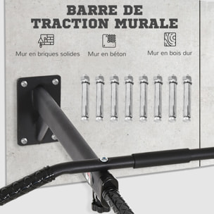 Barre de traction barre de Fitness fixation murale support sac de frappe ou sangles TRX intégré charge max. 150 Kg acier noir