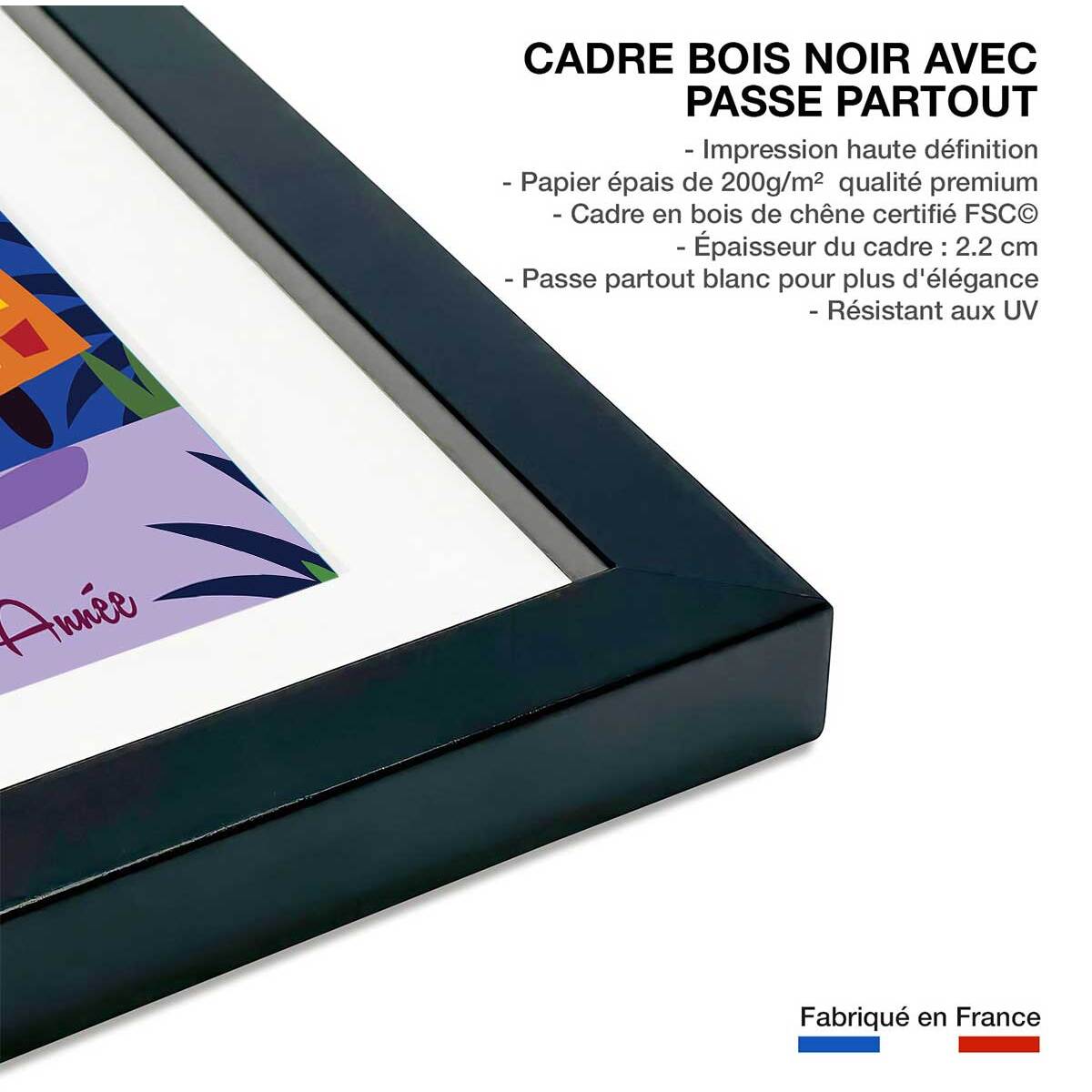 Poster retro le soleil de la cote d'azur Affiche + cadre en bois - Noir