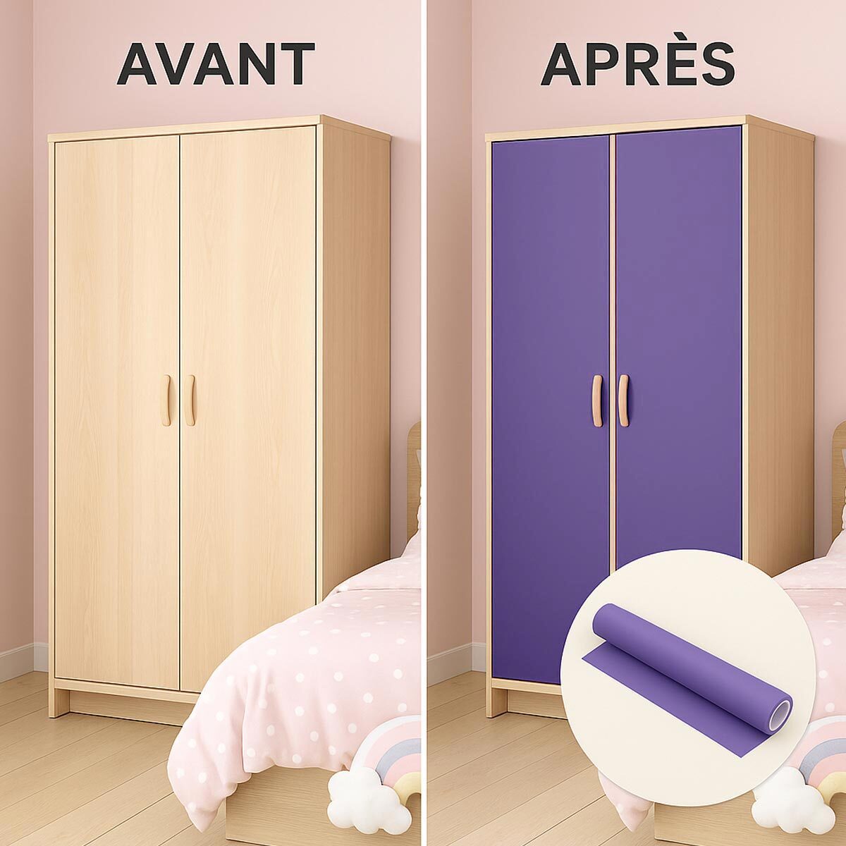 Rouleau adhésif décoratif Vinyle au Mètre - Lavande - Sticker Lavable Imperméable Mur Cuisine Meubles