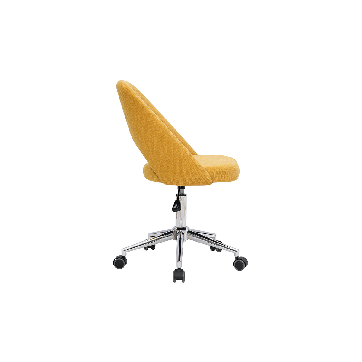 Chaise de bureau à roulettes en tissu effet velours texturé jaune moutarde et acier chromé COSETTE