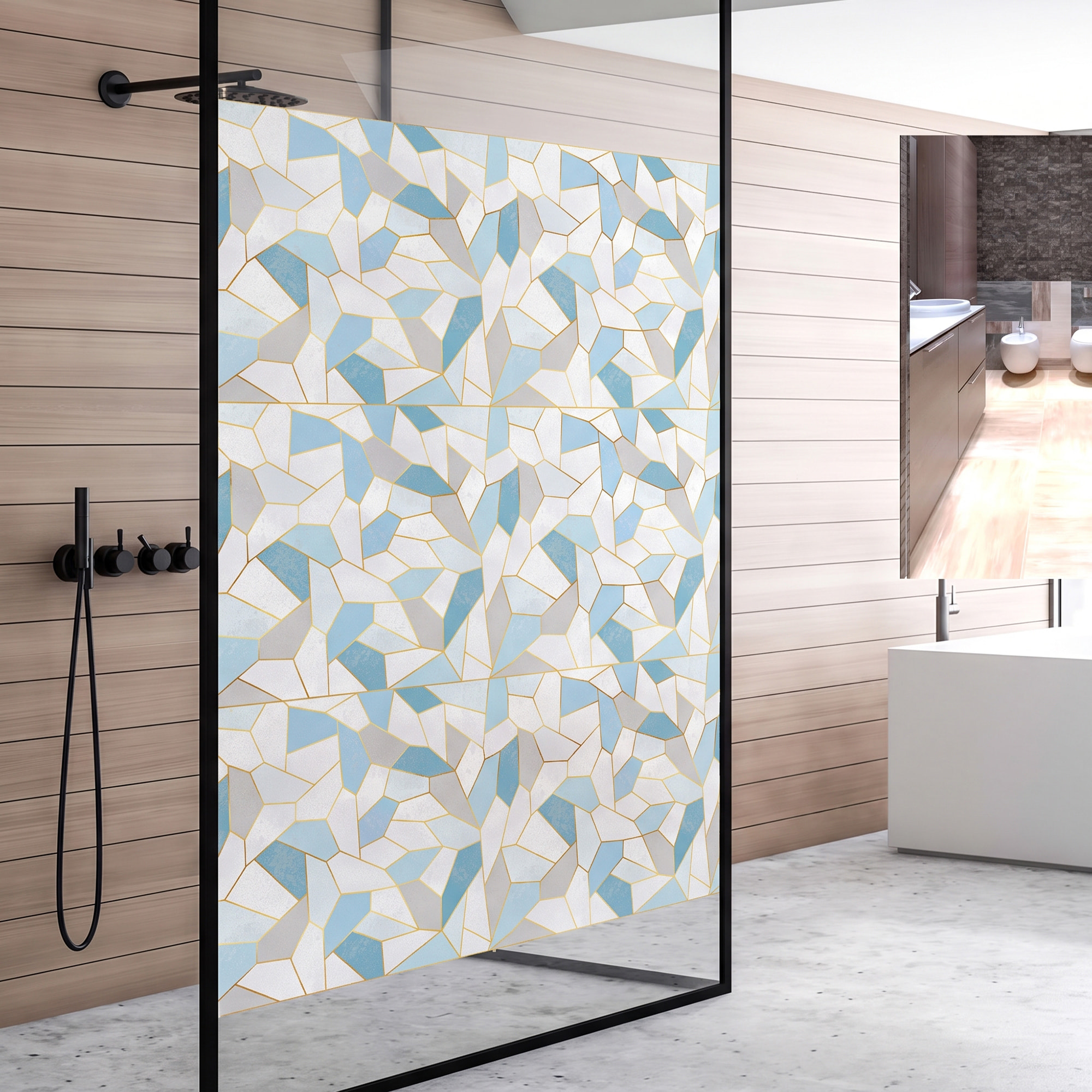 Adhésif Film Fenêtre Anti Regard Occultant - VITRAIL BLEU - Stickers Autocollant Brise-Vue pour Vitres & Porte de Douche - 40x100cm