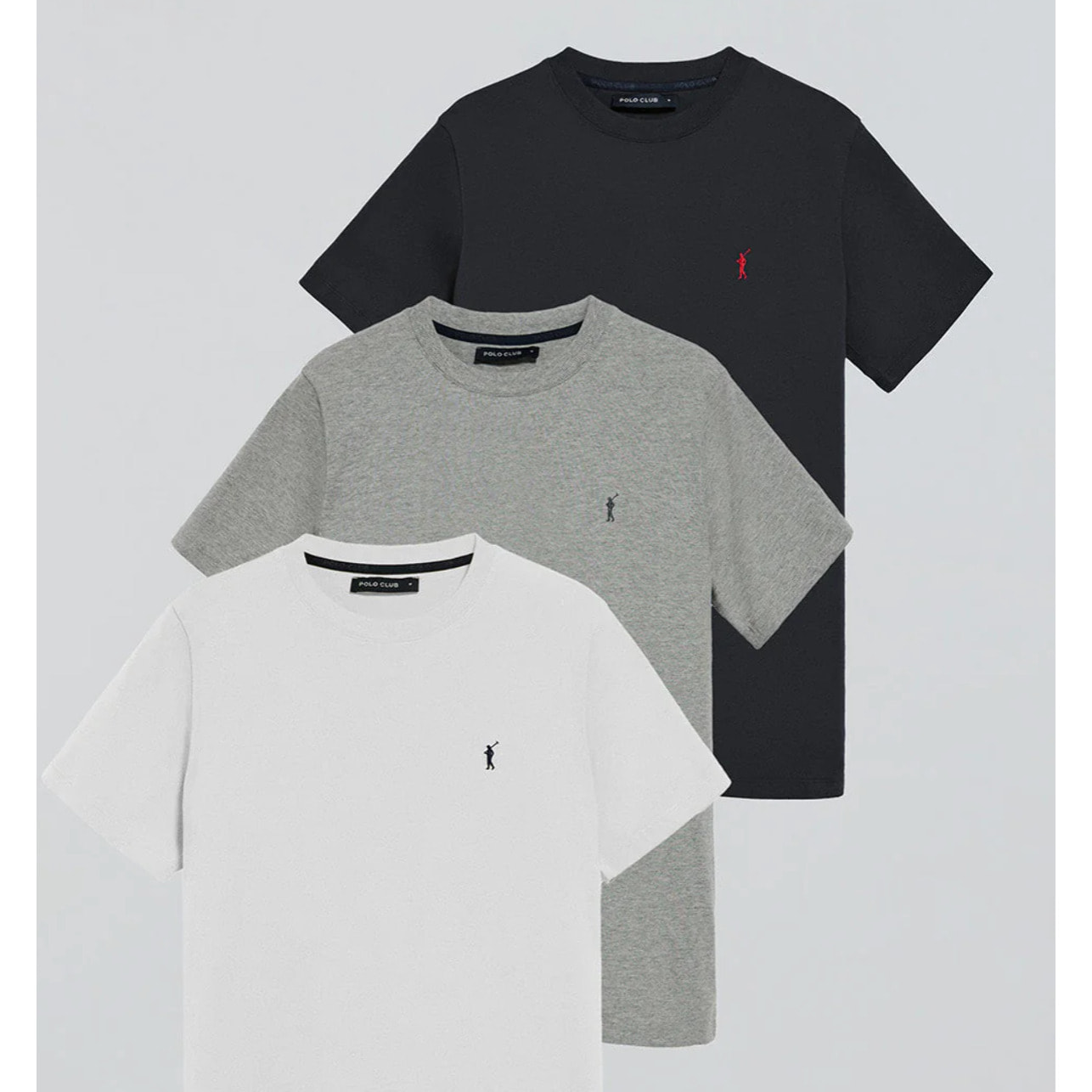 Pack di tre magliette a maniche corte blu marino, bianca e grigio vigorè con logo Rigby Go