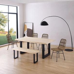 Mesa de comedor fija con patas metálicas en negro y roble 180x100 cm Loft Negro - Roble