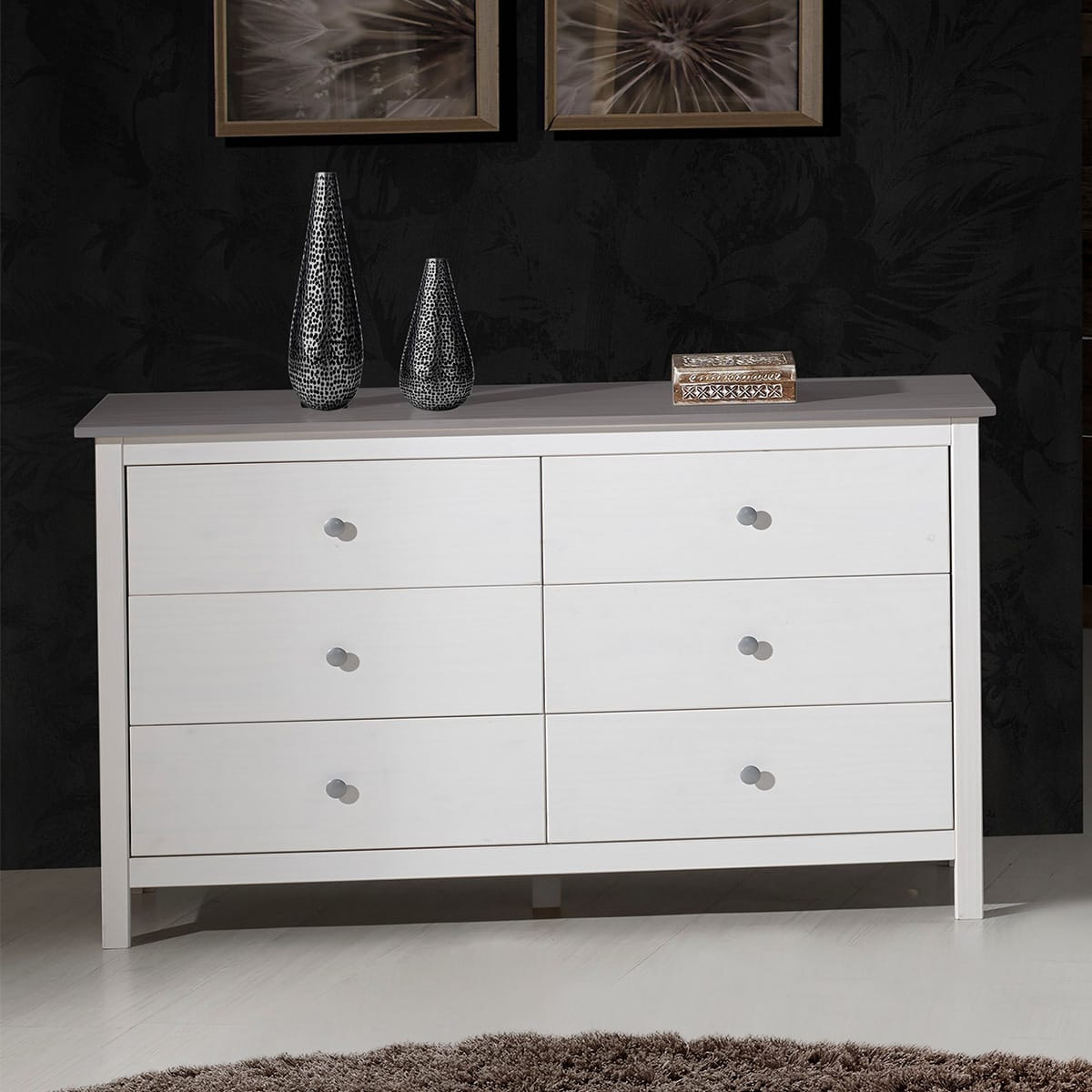 Commode 6 tiroirs en pin massif - ELTON