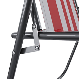 Sedia Pieghevole Da Spiaggia Campeggio Camping Leggera E Resistente In Metallo In Tessuto Oxford 600D Con Braccioli Seggiola Strisce Rosso