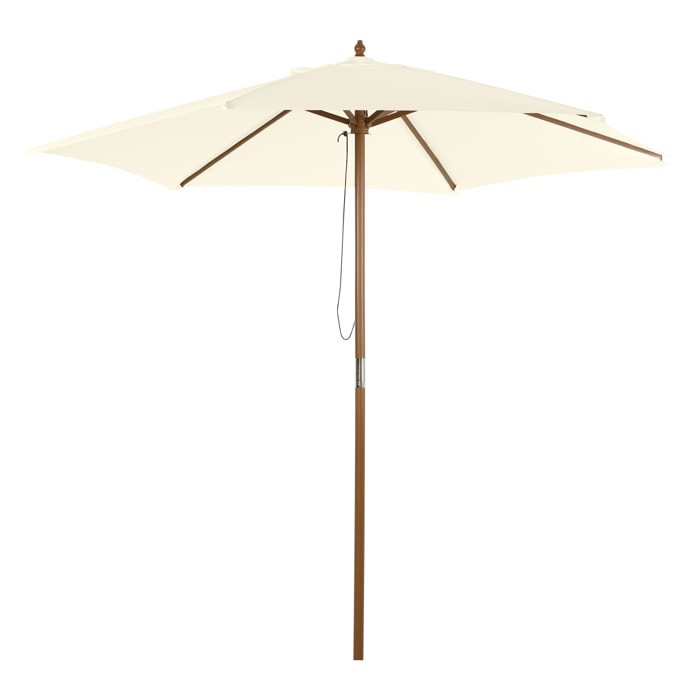 Parasol droit hexagonal de jardin grande taille dim. Ø 2,5 x 2,3H m bambou polyester crème