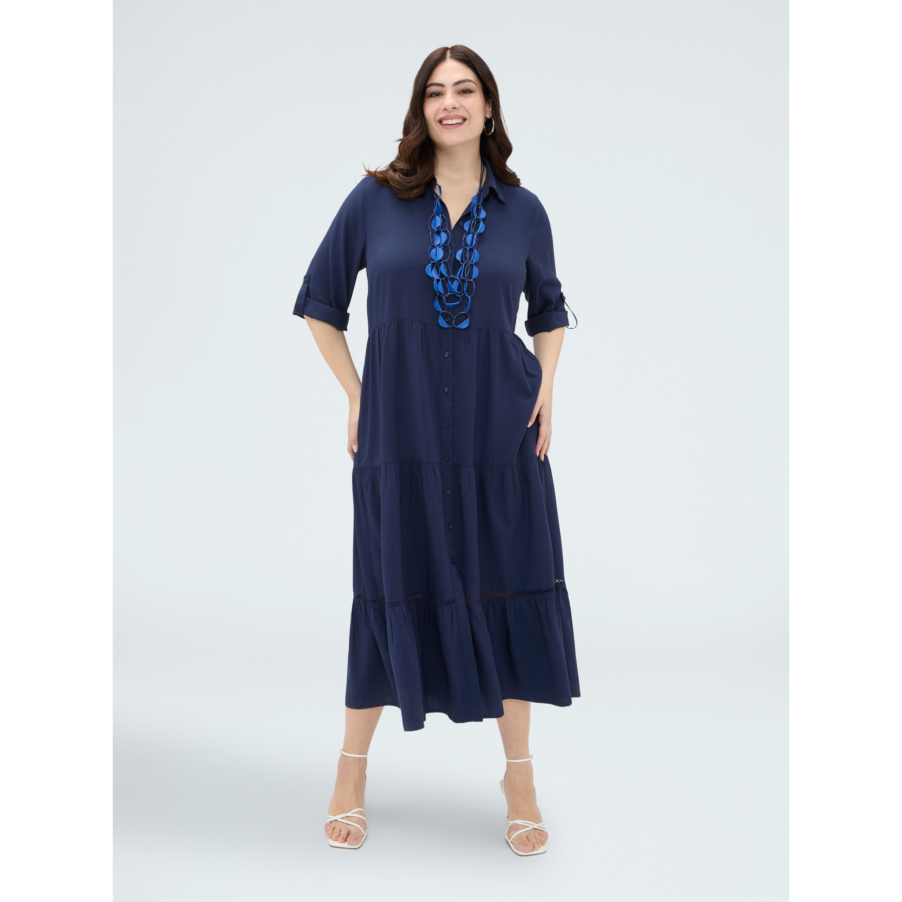Fiorella Rubino - Vestido largo camisero en viscosa - Azul