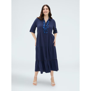 Fiorella Rubino - Vestido largo camisero en viscosa - Azul